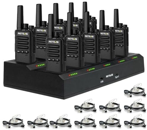 Retevis RT668B Walkie Talkie, Radio PMR446 Bidirezionale, USB-C, 16 Canali, Set Radio Bidirezionale Ricaricabile per Sicurezza, Ristoranti, Magazzini (Con caricabatterie a 10 vie)