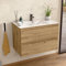BELLOBATH - Mueble Baño Suspendido con Lavabo de Cerámica, Mueble Baño con Lavabo Montado con 2 Cajones, 100 x 55 x 46 cm, Mueble Roble