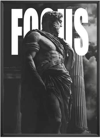 MJ-GRAPHICS® Poster Motivation Affirmation „FOCUS“ – Büro Bild Philosophie Stoizismus Lernzimmer Fine-Art Poster Wandkunst Lernzimmer Fine-Art Wandbild Lernzimmer Deko– A2-Format, ohne Rahmen