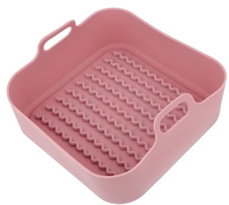 Cabilock Silicone Steamer Basket Thickened Air Fryer Baking Plate Square Pink Large Food Grade Heat Resistant Cooling Container for Kitchen and Home Use