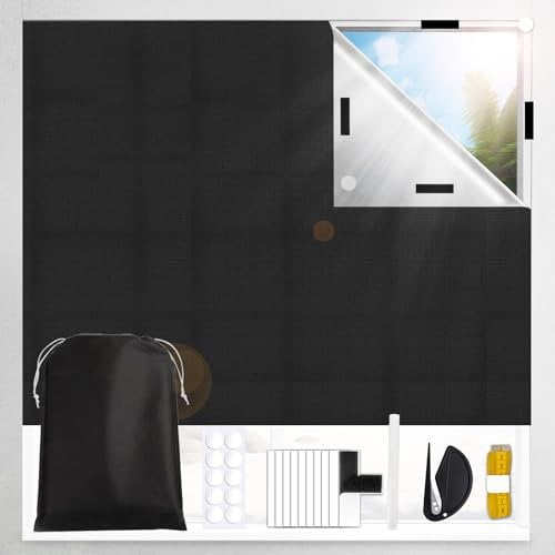 100% Fenster Verdunkelung 200x145cm, 420D Oxford Verdunklungsrollo Ohne Bohren Passend für Jede Fenstergröße & Form, Tragbare Reise Verdunkelungsrollo Dachfenster Sonnenschutz Innen Roll für Urlaub