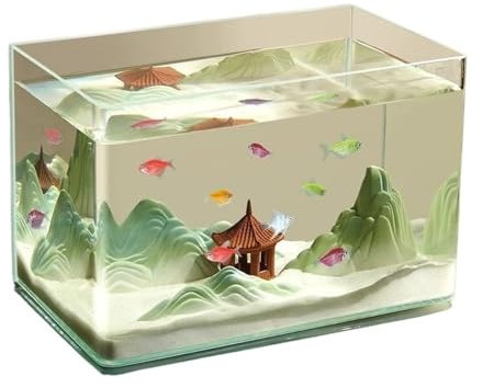 LICONG-2020 Acuario Acuario de Cristal con Borde Curvo, Sala de Estar, pequeño Acuario, Escritorio, Cristal Transparente, pecera, Caja de cría de Tortugas Acuario(25x16x18cm)