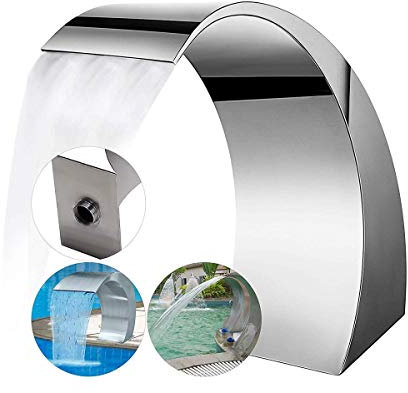 CCKUHN Fontana a Cascata per Piscina, Fontana da Giardino in Acciaio Inossidabile, Adatta per Piscine interrate, laghetti da Giardino, Esterni