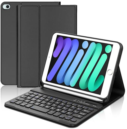 WAVATA Tastatur für iPad mini 5/4/3/2/1, Hülle Tastatur für iPad mini 5/4 2019/2015 Magnetische Abnehmbare Bluetooth QWERTZ Layout, Schwarz
