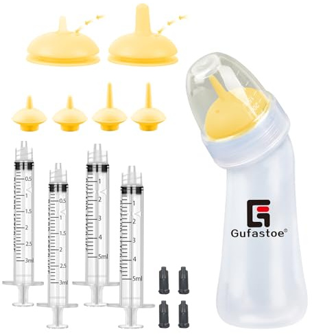 Gufastoe Haustier Aufzuchtflasche, mit Fütterungsnippel und Spritzen Kätzchen Welpen Flaschen für Still Kit für Welpen Hund Katze oder andere Neugeborene Haustiere,15 Stück (Gelb)
