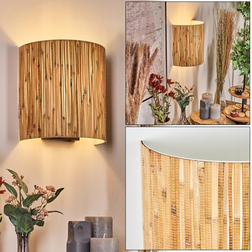 HOFSTEIN Wandleuchte Viadores, Wandlampe aus Metall/Bambus in Schwarz/Natur, moderne Leuchte im Boho-Design mit Stecker u. Schalter, abnehmbares Kabel, Lichteffekt, E27, Wohnzimmer, Schlafzimmer, Flur