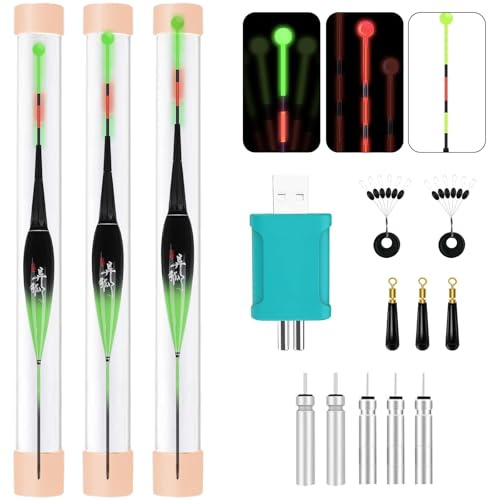 DAZZTIME Angelposen,3 Stück Led Posen Angeln,Schwimmer Angeln,Posen Angeln Set,Angeln Pose,Angel Zubehör,Posen Angeln Mit Gravity Sensing,Fishing Posen Set,Angeln Am See,Fluss Oder Teich,Schwarzgrün