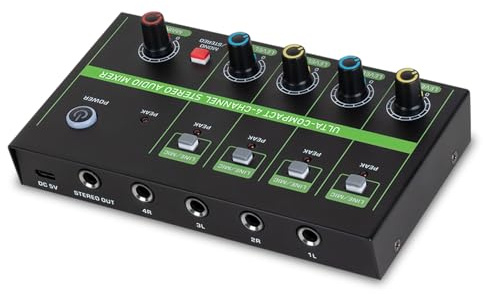 TARSHYRY Audio Mixer, 4 -Kanal -Audio Mischer mit Leitungs-/Mikrofon Modus Schalten Mikrofon Mini Mixer für Verkabeltes Mikrofone Elektronische Klavier Computer Guitars Elektronische Drums