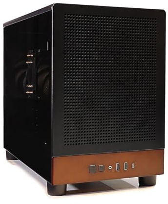 Station de travail silencieuse Ryzen 9 pour montage vidéo et rendu – PC en bois de noyer véritable, compact et élégant avec watercooling – 5950X 16 cœurs – RTX 5060 Ti 16 Go, SSD 2 To, 64 Go RAM - W11