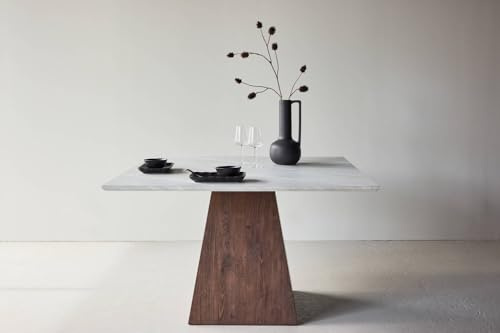 Esstisch Cale, 120 x 120 cm, Lichtgrau und Mocca, MDF mit Papierlaminat, 3D-Stein-Optik Tischplatte, für 4 Personen