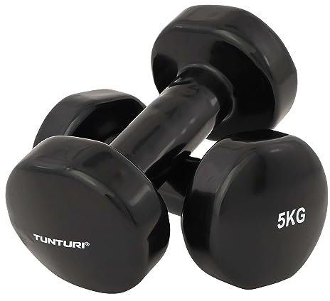 Tunturi Kurzhantel-Set, farbige Hanteln mit 2 x 5 kg, Vinyl, Stahlhanteln