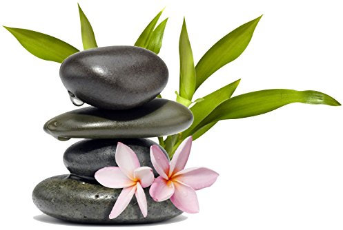 Sticker Mural Zen Galets Fleurs et Bambou – Décoration Murale Autocollante Style Nature et Spa – Sticker Déco Relaxation pour Salle de Bain, Salon, Chambre, Bien-Être 30x20cm