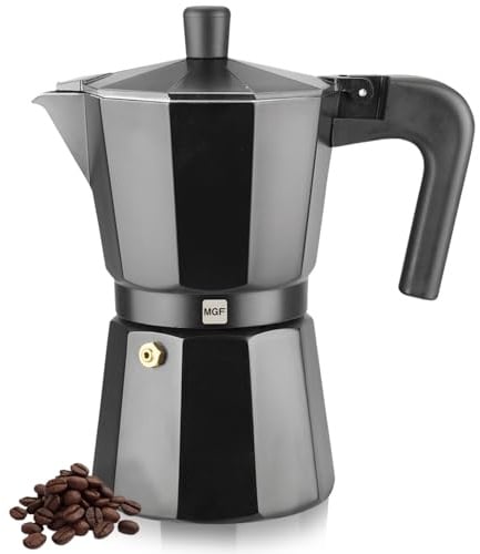 Magefesa Kenia Noir Stovetop Espresso Moka Pot, 6-Cup/10 oz, Italian Coffee Maker for Cuban Coffee, Extra-Thick Aluminum, Heat-Resistant Handle, Safe & Easy-to-Use, Greca Coffee Maker