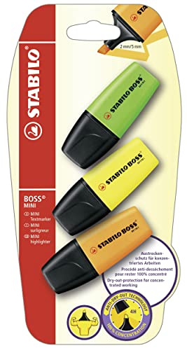 STABILO - Textmarker - BOSS MINI | 3er Pack, gelb, grün, orange