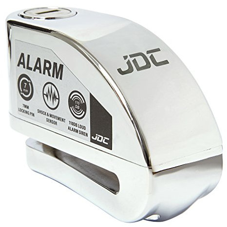 JDC Motorcycle Motorbike Bicycle Electric Bike Scooter Disc Lock Security Waterproof With Reminder Cable 110db ALARM - Jaws - Chrome