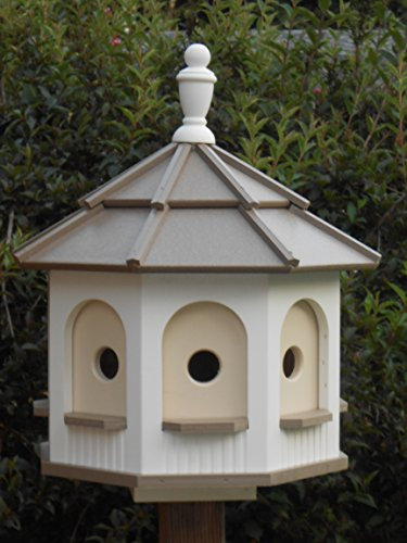 Amish Crafted Großes Poly-achteckiges handgefertigtes Vogelhaus aus Ton und Weiß