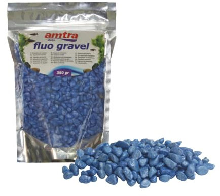 Amtra Fluo Kies für Aquarien, Dekoration, Keramikkies für Süß- und Salzwasser, puderfrei, blau, 350 g