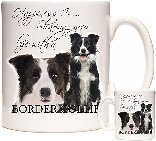 Border Collie Kaffeetasse, Happiness is, Border Collie Geschenktasse, Border Collie, 325 ml, Keramiktasse, Sheepdog Kaffeetasse