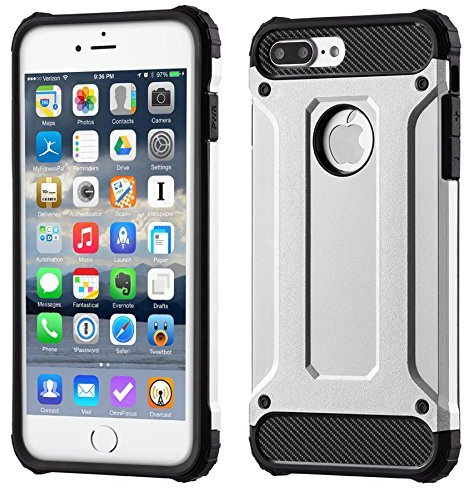 cofi1453 Schutzhülle Bumper HYBRID Armor kompatibel mit iPhone 7 Plus Silikon Hülle Bumper Zubehör Schale Bag Tasche Silber