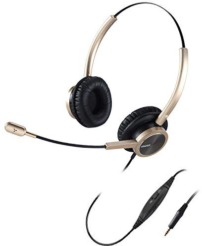 Headset Handy mit Mikrofon Noise Cancelling, Stereo 3,5mm Klinke Kopfhörer mit Lautstärkeregler Onear für iPhone Samsung Huawei HTC Laptop PC Computer Business Skype Softphone HomeOffice Call Center