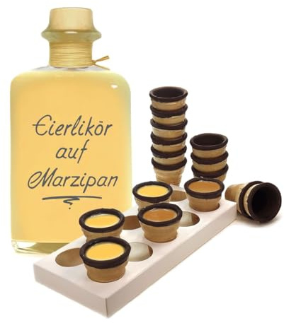 Eierlikör auf Marzipan 0,5L mit Waffelbechern & Becherhalter sämig & süffig 20% Vol.