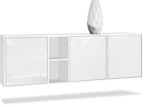 Vladon Kommode Cuba, Made in Germany, Weiß matt/Weiß Hochglanz - Modernes Sideboard für Ihr Wohnbereich - (BxHxT) 182x53x35 cm