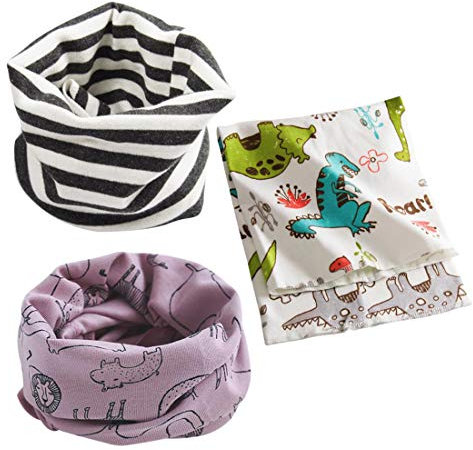 DEBAIJIA 3 pcs Unisexe Écharpe Cache-cou Bébé Enfant 0-8 Ans, Coton Doux Chaud pour Printemps Automne Hiver, Multifonction: Foulard,Bandeau,Taille Unique,Dessin Animé - H