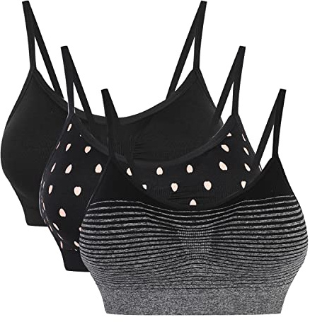 Vertvie Womens Strech Duenn Ohne Buegel Push up Yoga Sports BH Bra Top Set Fuer Fitnesstraining Polsterung 3St(Größe XL/Etiketten 2XL, Schwarz 3er Pack)