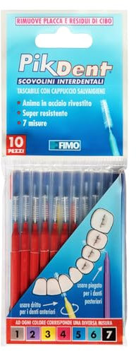 Pikdent Scovolini Interdentali - Anima In Acciaio Rivestito E Setole In Tynex - Misura 4 Cilindrico - Scovolini, Rosso, 0,7 mm, 10 Unità