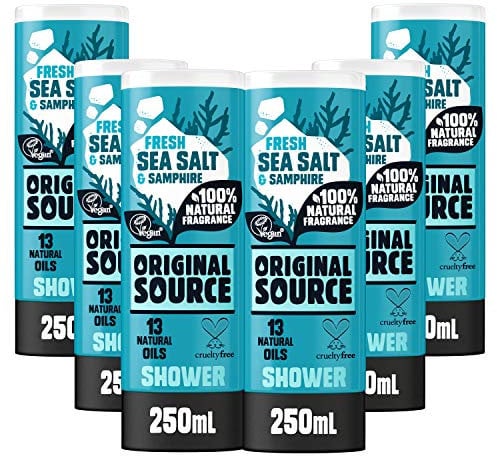 Original Source Sea Salt and Samphire Vegan Shower Gel, 100 Percent Natural Fragrance, Vegan, Cruelty Free, Paraben Free, Bulk Buy, Pack of 6 x 250 ml