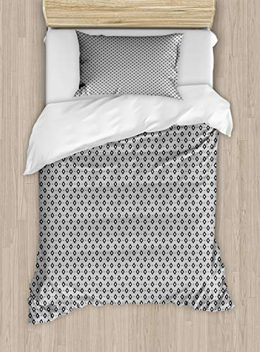 ABAKUHAUS geometrische Rhombus Bettbezug Set für Einzelbetten, Punkt-Verbindung, Milbensicher Allergiker geeignet mit Kissenbezug, 130 x 200 cm - 70 x 50 cm, Charcoal Grau und Weiß