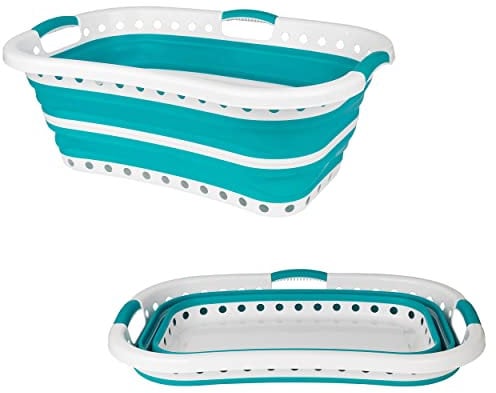 Beldray LA072979TQEU Cestello per bucato, curvo e sagomato per adattarsi al corpo, design ovale che abbracia i fianchi, cestello pieghevole, manici ergonomici per trasporto antiscivolo, 37 l, turchese
