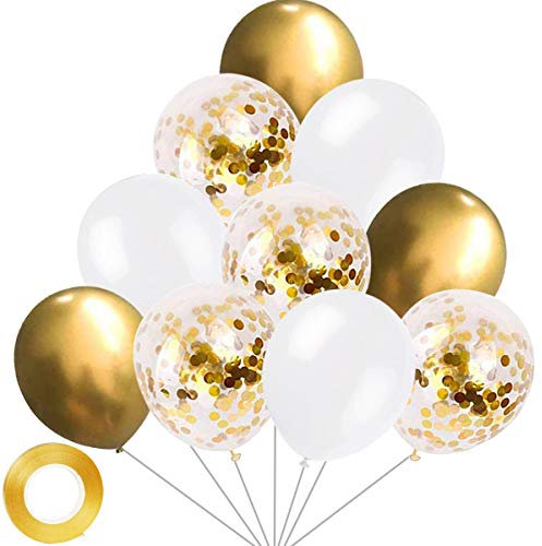 30 Luftballons Geburtstag Set, Gold Konfetti Luftballons, Metallic Gold & Weiß Latex Ballons für Geburtstag, Kindergeburtstag, Hochzeit, Babyparty, Graduierung, Party Dekoration, Geschäftstätigkeit