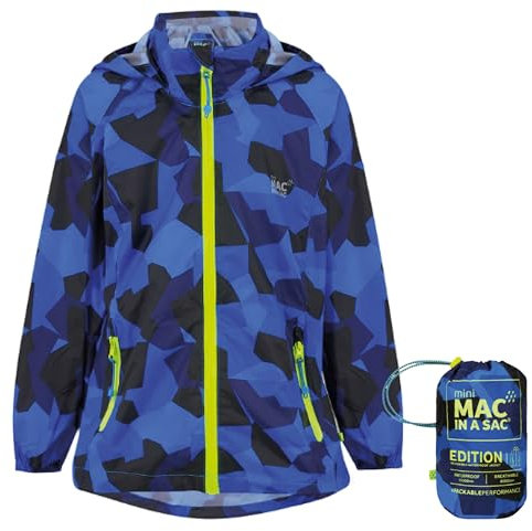 Mac in a Sac Unisex-Kinder Mini Origin II - Packable Waterproof Jacket Regenjacke, Blue Camo, 11-13 Years