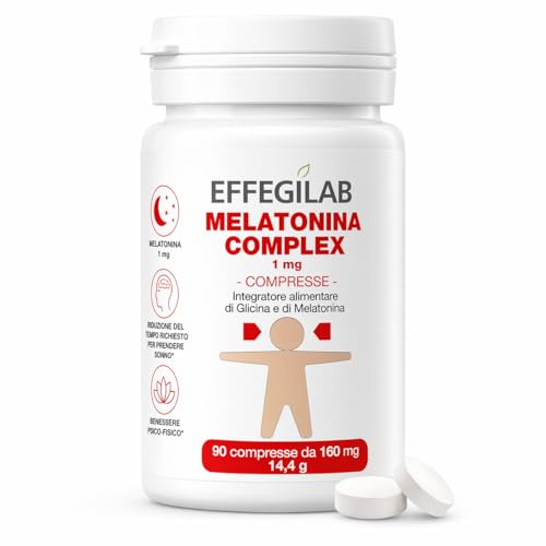 Melatonina 1mg Complex Effegilab - 90 Compresse (3 Mesi) | Con Adenosina e Glicina, Favorisce il Sonno Naturale, Riduce Tempo di Addormentamento, Made in Italy