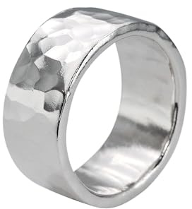 SILBERMOOS Ring Damenring Herrenring Partnerring Ehering Schmiedering Bandring gehämmert breit massiv Sterling Silber 925, Größe:52