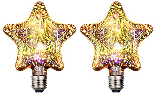 KINGCOO Ampoule LED Feu d'artifice, E27 4W Vintage Edison Décorative Ampoule LED à Filament Verre Argenté Effet 3D pour Fêtes Noël Étoilée Ampoule Décorations, AC85-240V (Étoile, 2PCS)