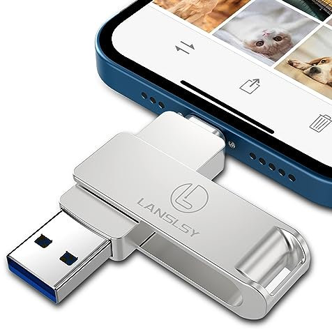 LANSLSY 256GB Flash Drive for Phone Photo Stick,Phone Flash Drive USB 3.0 External Storage,3 in 1 Memory Stick is Compatible with i 0S/Pad/Android/PC/Mac (256GB, Silver)
