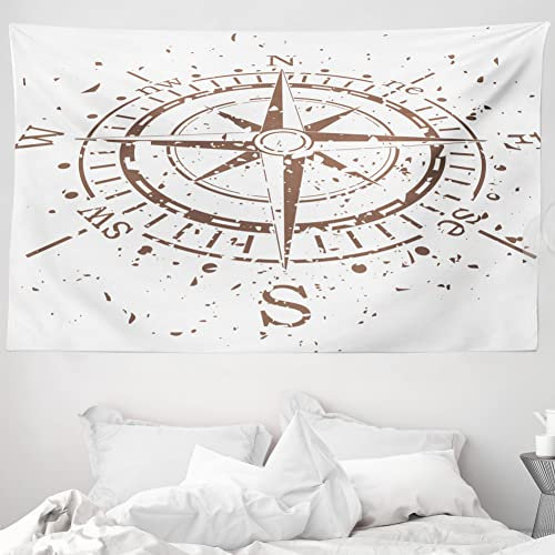 ABAKUHAUS Kompass Wandteppich und Tagesdecke, Retro Farbspritzer aus Weiches Mikrofaser Stoff Waschbar ohne Verblassen Digitaldruck, 230 x 140 cm, Umbrabraun
