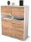 Stil.Zeit Highboard Jasmin, Korpus Weiss matt, Front Holz-Design Pinie (92x108x35cm), Push-to-Open Technik & Leichtlaufschienen