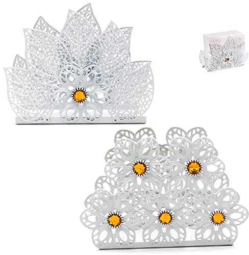 2 Stücke Arbeitsplatte Serviettenhalter, Tisch Metall Serviettenspender, Serviettenhalter, Metall Serviettenhalter für Küchen, Restaurant, Hotel, Tischdekoration, Partydekoration (Weiß)
