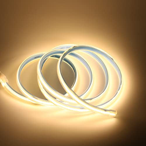 pcning 3M LED Streifen Direkt 230V Sehr Hell COB 280led/m 15 watt/m IP67 Wasserdicht Strip Band 3 Meter Warmweiss mit Stecker (Warmweiss, 3)