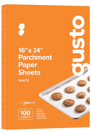 GUSTO [16 x 24 Inch - 100 Count] Pre-Cut Parchment Paper Baking Sheets, Non-Stick, Unbleached, Parchment Paper Sheets for Baking & Cooking - White - Formerly Comfy Package