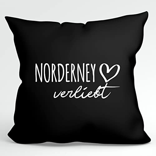 Huuraa Kissenbezug Norderney verliebt Geschenk 40x40cm Black Baumwolle Norderney Präsent