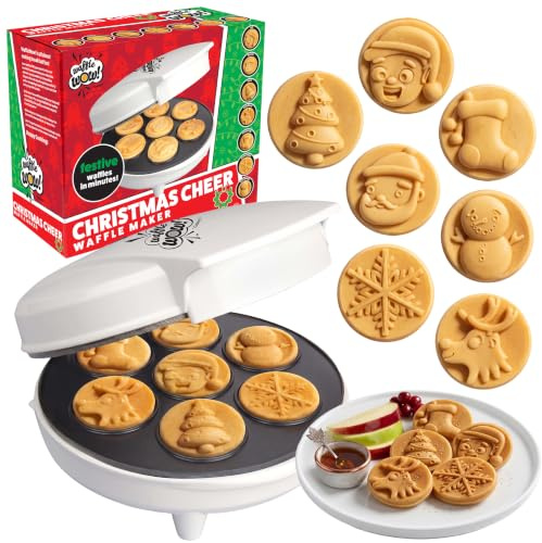 Christmas Cheer Holiday Waffle Maker- Make X-Mas Winter Breakfast Special w/Cute Pancakes or Waffles for Kids, Adults - Electric Nonstick Waffler Iron, Features a Snowman, Santa & More, Fun Gift