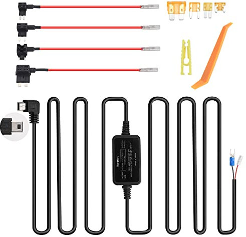 Dash Cam Hardwire Kit Mini USB Charger Power Cord Compatible with Nextbase 622GW 522GW 422GW 322GW 222 122 with LP/Mini/ATO/ Micro2 Fuse, 12V to 24V Input, 5V Output for Dash Cam GPS Sat-Nav