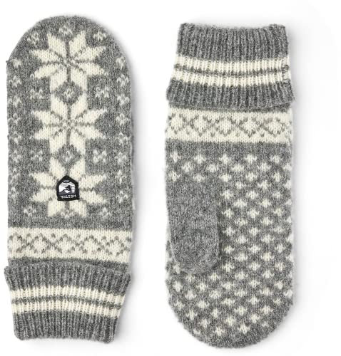 Hestra Unisex Isvik Wollhandschuh, gestrickte Fäustlinge mit Schneeflocken-Design, kaltes Wetter & Alltagskleidung für Damen und Herren, Grau/Offwhite, 7