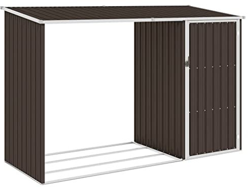 Hommdiy Brennholzlager Kaminholzunterstand Garten Brennholzregal Unterstand Gerätehaus Gartenhaus Schuppen Verzinkter Stahl 245x98x159cm (Braun)