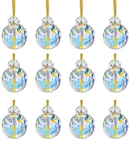 12 Stück Kristallglas-Weihnachtskugeln, 2,2 cm, Mini-AB-Farbe, Prisma-Kugel, Weihnachtsbaumdekoration, hängende Kristall-Ornament, Abstand für Weihnachten, Hochzeit, Party, Heimdekoration (AB)