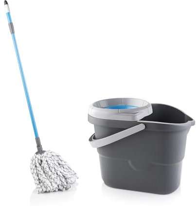 Minky XL Dual Action Mop & Vortex Bucket, Microfibre Mop and Bucket with Wringer Set for Cleaning Floors, Machine Washable Head, Long Extendable Pole, Cleaning Tools
